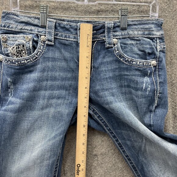 Miss Me Jeans Womens 28 Blue Easy Capri Distressed Embroidered Lace Denim Pants - Picture 3 of 12